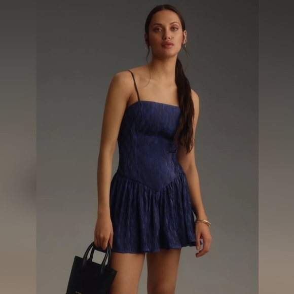 Hutch Anthropologie Sleeveless Drop Waist Square Neck Romper in Blue Motif NWT - Picture 4 of 16